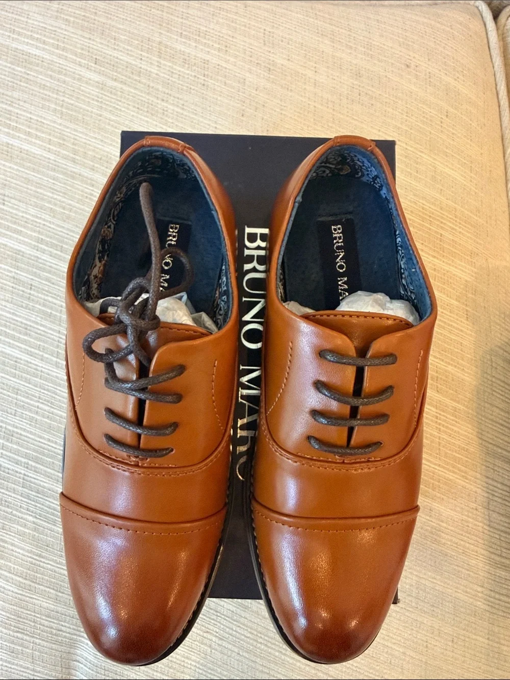 Boys Tan Leather Dress Shoes